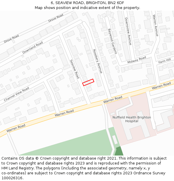 6, SEAVIEW ROAD, BRIGHTON, BN2 6DF: Location map and indicative extent of plot