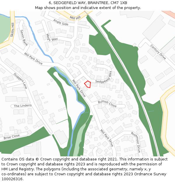 6, SEDGEFIELD WAY, BRAINTREE, CM7 1XB: Location map and indicative extent of plot