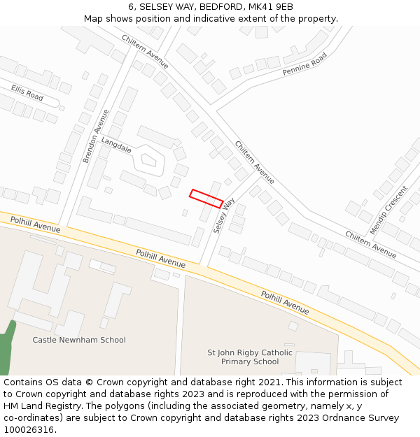 6, SELSEY WAY, BEDFORD, MK41 9EB: Location map and indicative extent of plot
