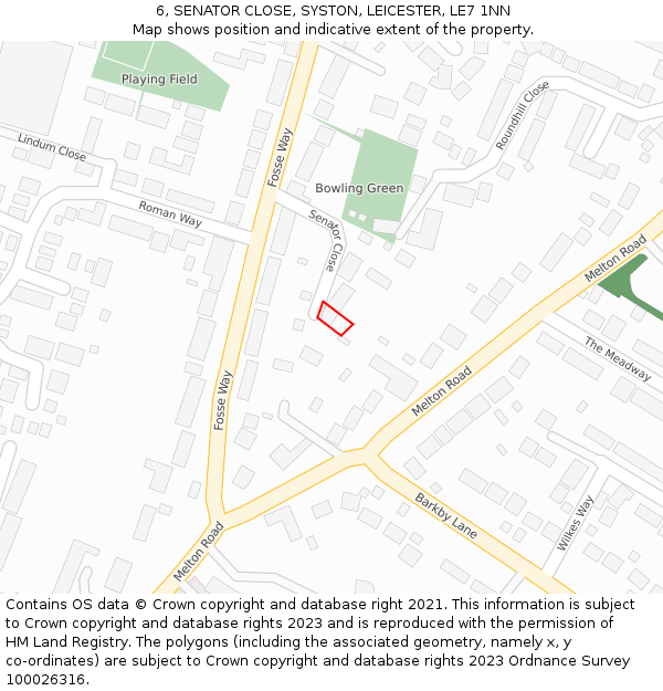 6, SENATOR CLOSE, SYSTON, LEICESTER, LE7 1NN: Location map and indicative extent of plot