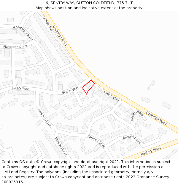 6, SENTRY WAY, SUTTON COLDFIELD, B75 7HT: Location map and indicative extent of plot