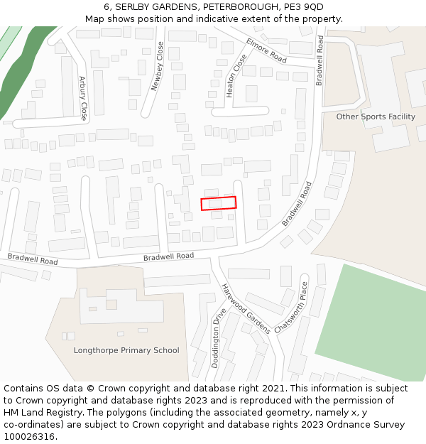 6, SERLBY GARDENS, PETERBOROUGH, PE3 9QD: Location map and indicative extent of plot