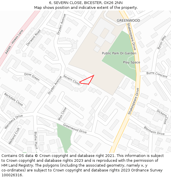 6, SEVERN CLOSE, BICESTER, OX26 2NN: Location map and indicative extent of plot