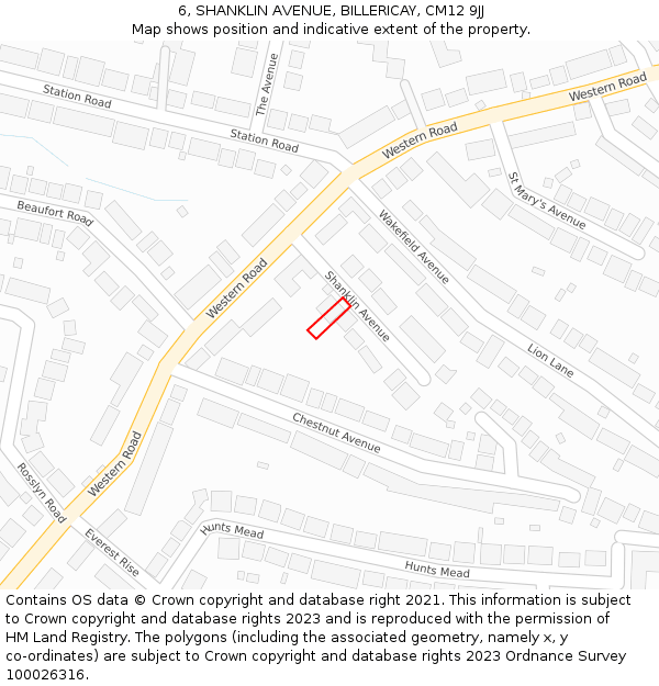 6, SHANKLIN AVENUE, BILLERICAY, CM12 9JJ: Location map and indicative extent of plot