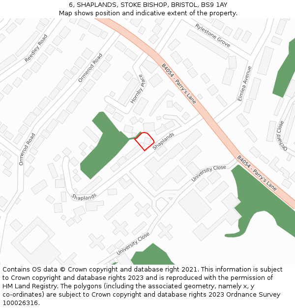 6, SHAPLANDS, STOKE BISHOP, BRISTOL, BS9 1AY: Location map and indicative extent of plot
