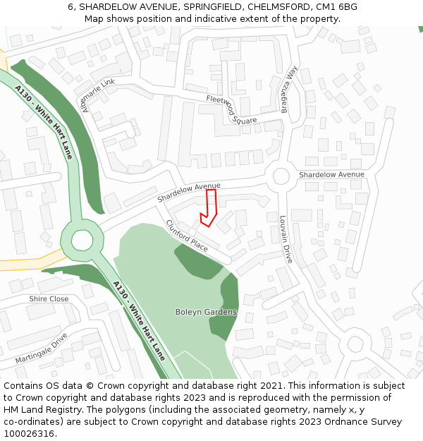 6, SHARDELOW AVENUE, SPRINGFIELD, CHELMSFORD, CM1 6BG: Location map and indicative extent of plot