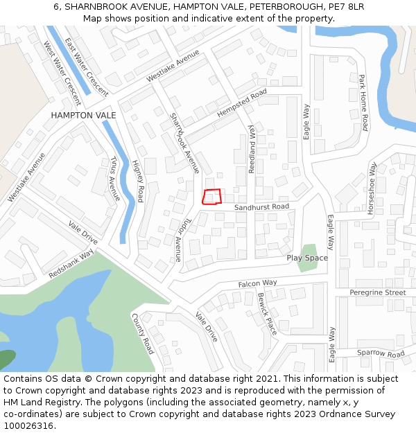 6, SHARNBROOK AVENUE, HAMPTON VALE, PETERBOROUGH, PE7 8LR: Location map and indicative extent of plot