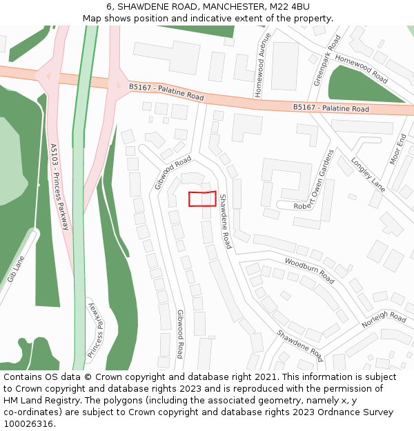 6, SHAWDENE ROAD, MANCHESTER, M22 4BU: Location map and indicative extent of plot