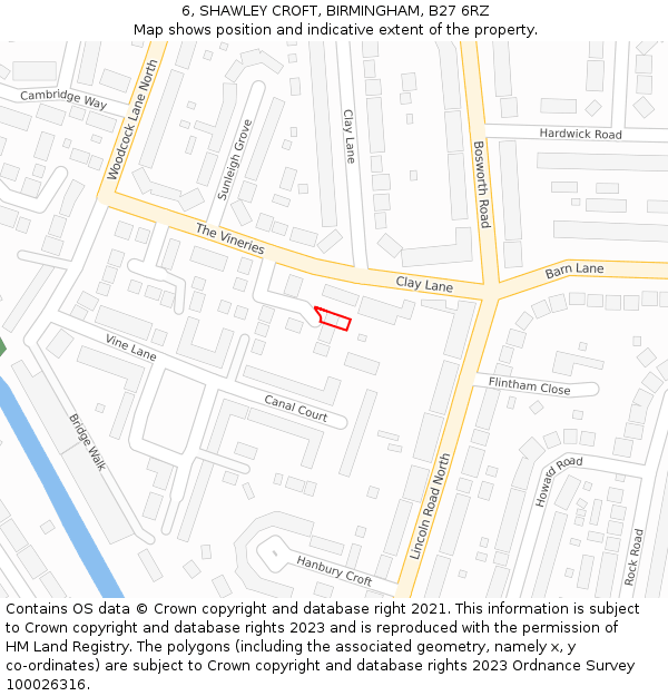 6, SHAWLEY CROFT, BIRMINGHAM, B27 6RZ: Location map and indicative extent of plot