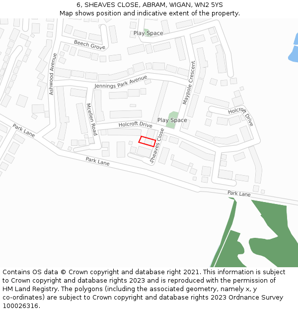 6, SHEAVES CLOSE, ABRAM, WIGAN, WN2 5YS: Location map and indicative extent of plot