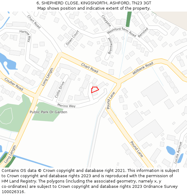 6, SHEPHERD CLOSE, KINGSNORTH, ASHFORD, TN23 3GT: Location map and indicative extent of plot