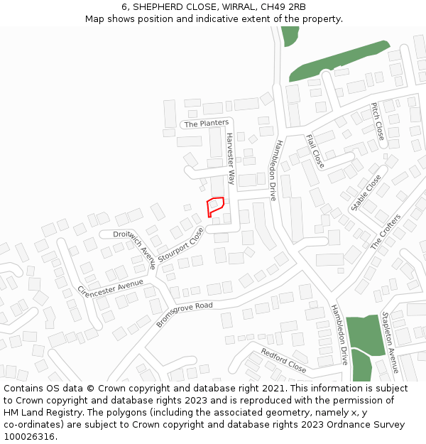 6, SHEPHERD CLOSE, WIRRAL, CH49 2RB: Location map and indicative extent of plot
