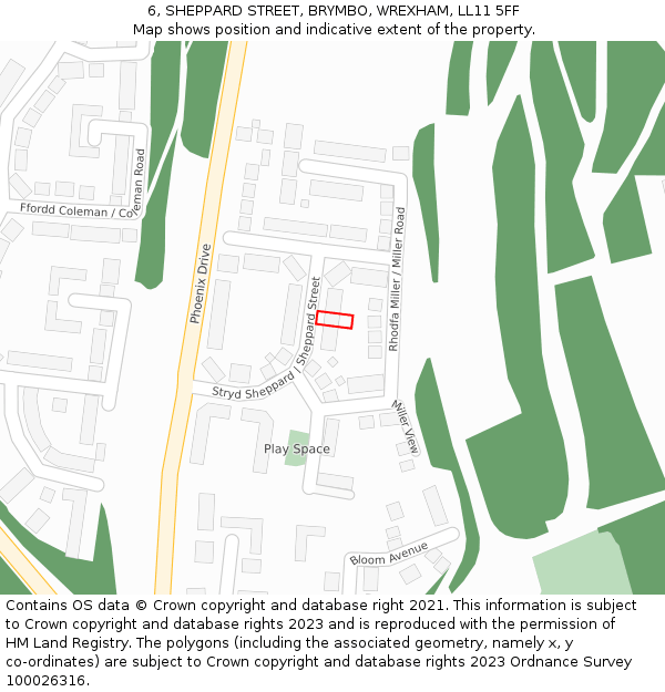 6, SHEPPARD STREET, BRYMBO, WREXHAM, LL11 5FF: Location map and indicative extent of plot