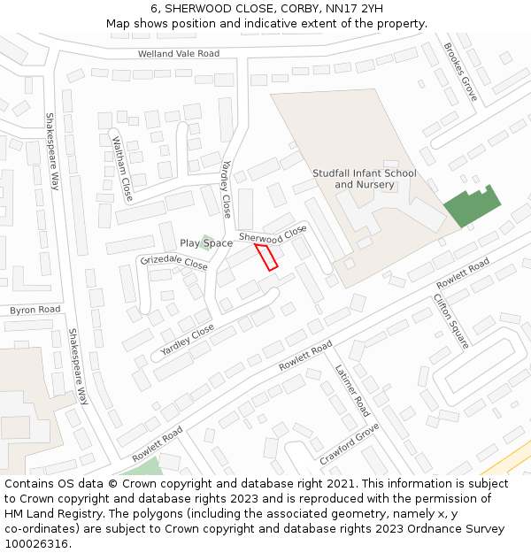 6, SHERWOOD CLOSE, CORBY, NN17 2YH: Location map and indicative extent of plot