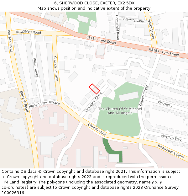 6, SHERWOOD CLOSE, EXETER, EX2 5DX: Location map and indicative extent of plot