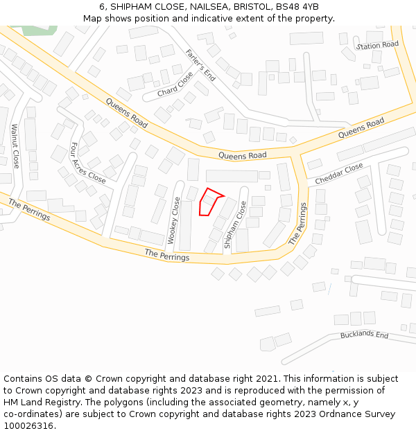 6, SHIPHAM CLOSE, NAILSEA, BRISTOL, BS48 4YB: Location map and indicative extent of plot