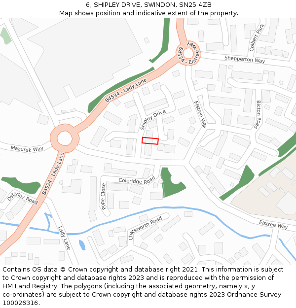 6, SHIPLEY DRIVE, SWINDON, SN25 4ZB: Location map and indicative extent of plot