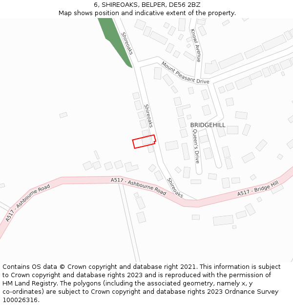6, SHIREOAKS, BELPER, DE56 2BZ: Location map and indicative extent of plot