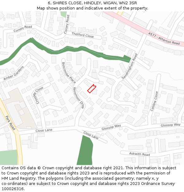 6, SHIRES CLOSE, HINDLEY, WIGAN, WN2 3SR: Location map and indicative extent of plot