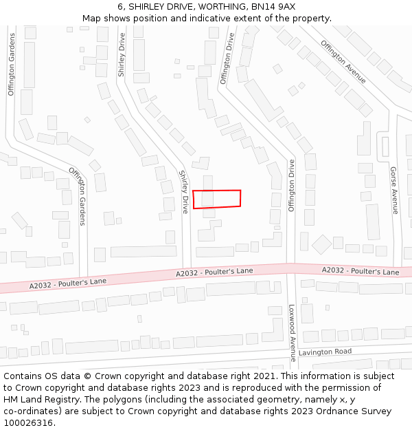 6, SHIRLEY DRIVE, WORTHING, BN14 9AX: Location map and indicative extent of plot