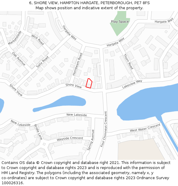 6, SHORE VIEW, HAMPTON HARGATE, PETERBOROUGH, PE7 8FS: Location map and indicative extent of plot