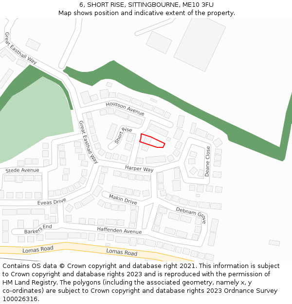 6, SHORT RISE, SITTINGBOURNE, ME10 3FU: Location map and indicative extent of plot