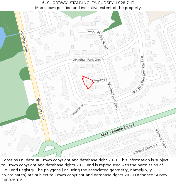 6, SHORTWAY, STANNINGLEY, PUDSEY, LS28 7HD: Location map and indicative extent of plot