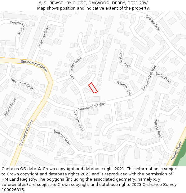 6, SHREWSBURY CLOSE, OAKWOOD, DERBY, DE21 2RW: Location map and indicative extent of plot