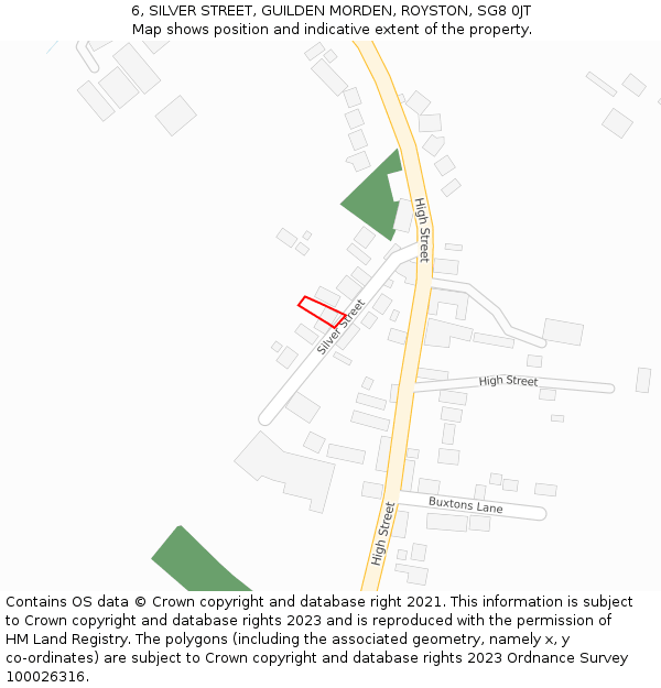6, SILVER STREET, GUILDEN MORDEN, ROYSTON, SG8 0JT: Location map and indicative extent of plot