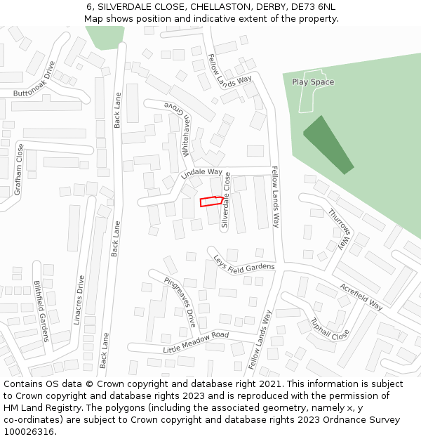 6, SILVERDALE CLOSE, CHELLASTON, DERBY, DE73 6NL: Location map and indicative extent of plot