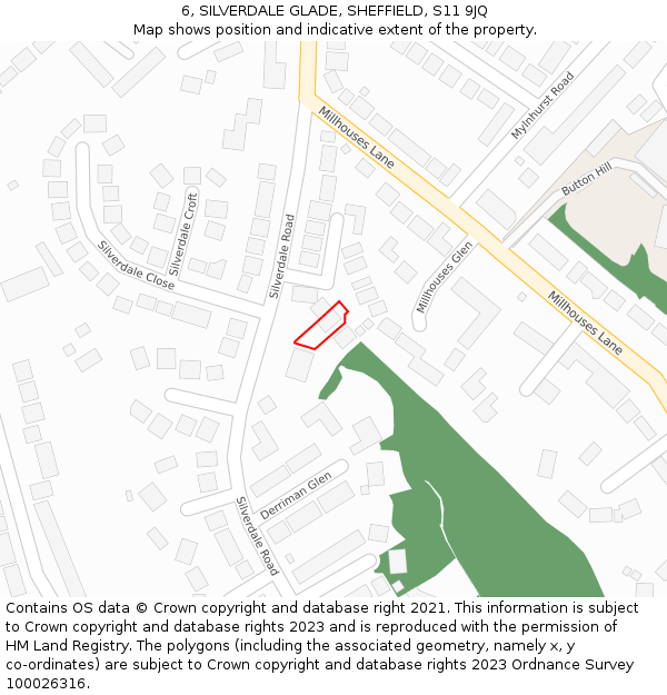 6, SILVERDALE GLADE, SHEFFIELD, S11 9JQ: Location map and indicative extent of plot