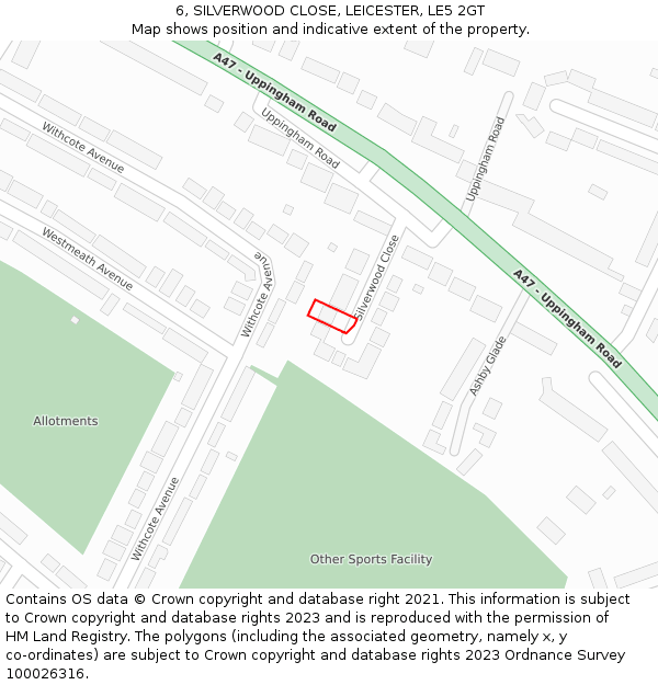 6, SILVERWOOD CLOSE, LEICESTER, LE5 2GT: Location map and indicative extent of plot