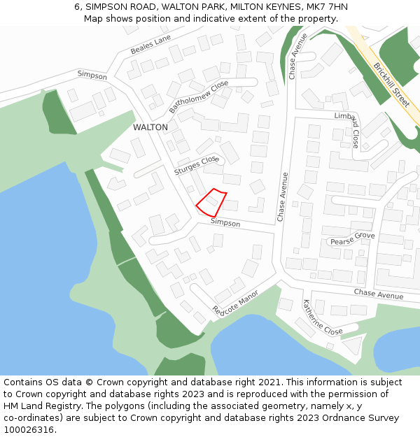 6, SIMPSON ROAD, WALTON PARK, MILTON KEYNES, MK7 7HN: Location map and indicative extent of plot