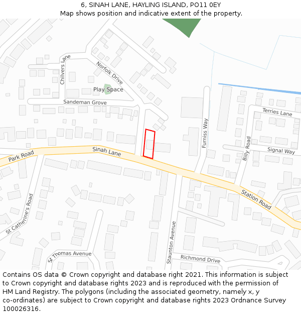 6, SINAH LANE, HAYLING ISLAND, PO11 0EY: Location map and indicative extent of plot