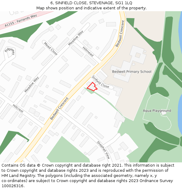 6, SINFIELD CLOSE, STEVENAGE, SG1 1LQ: Location map and indicative extent of plot
