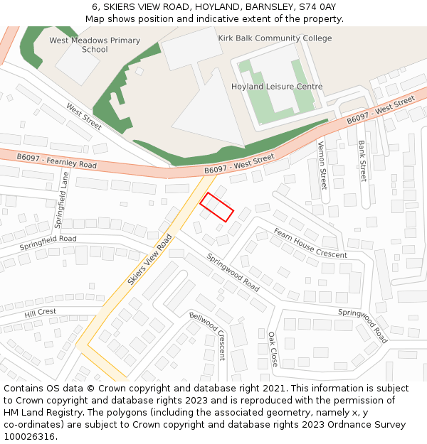 6, SKIERS VIEW ROAD, HOYLAND, BARNSLEY, S74 0AY: Location map and indicative extent of plot