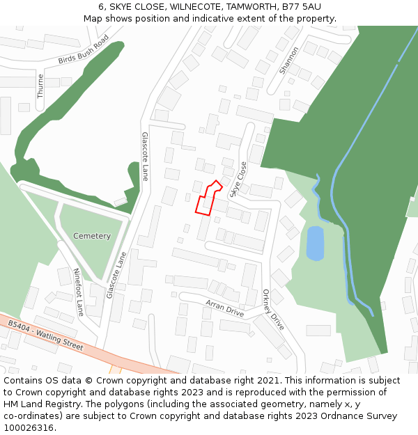 6, SKYE CLOSE, WILNECOTE, TAMWORTH, B77 5AU: Location map and indicative extent of plot