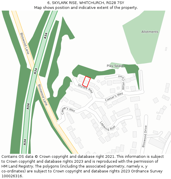 6, SKYLARK RISE, WHITCHURCH, RG28 7SY: Location map and indicative extent of plot