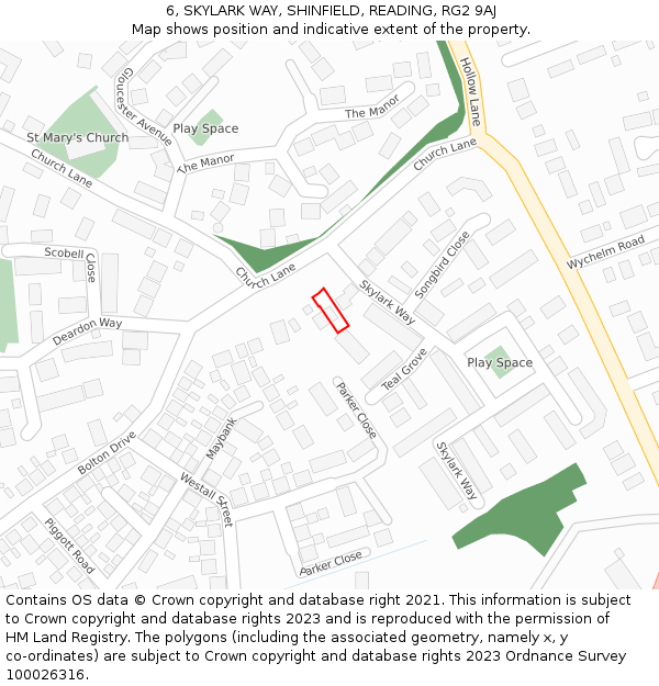 6, SKYLARK WAY, SHINFIELD, READING, RG2 9AJ: Location map and indicative extent of plot