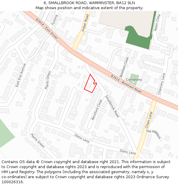 6, SMALLBROOK ROAD, WARMINSTER, BA12 9LN: Location map and indicative extent of plot