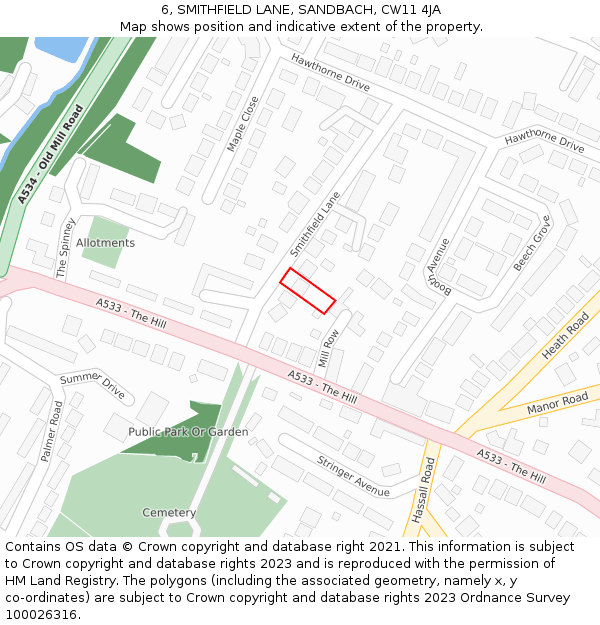 6, SMITHFIELD LANE, SANDBACH, CW11 4JA: Location map and indicative extent of plot