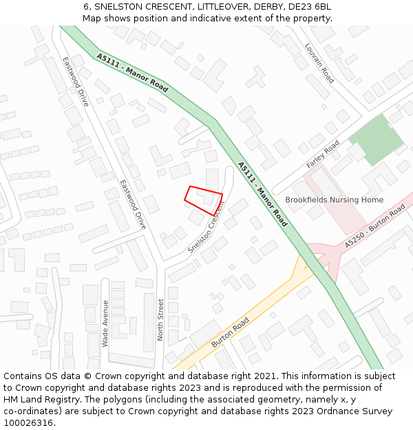 6, SNELSTON CRESCENT, LITTLEOVER, DERBY, DE23 6BL: Location map and indicative extent of plot