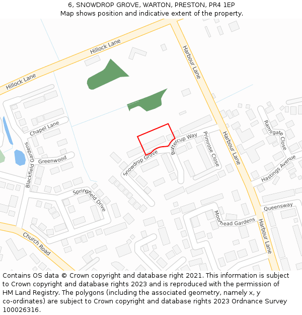 6, SNOWDROP GROVE, WARTON, PRESTON, PR4 1EP: Location map and indicative extent of plot
