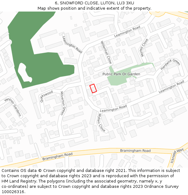 6, SNOWFORD CLOSE, LUTON, LU3 3XU: Location map and indicative extent of plot