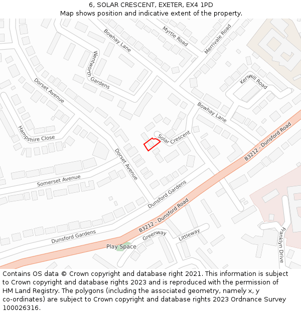 6, SOLAR CRESCENT, EXETER, EX4 1PD: Location map and indicative extent of plot