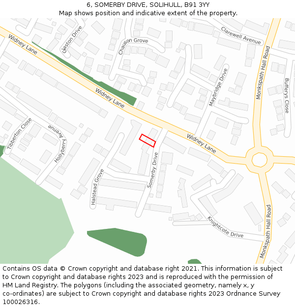 6, SOMERBY DRIVE, SOLIHULL, B91 3YY: Location map and indicative extent of plot