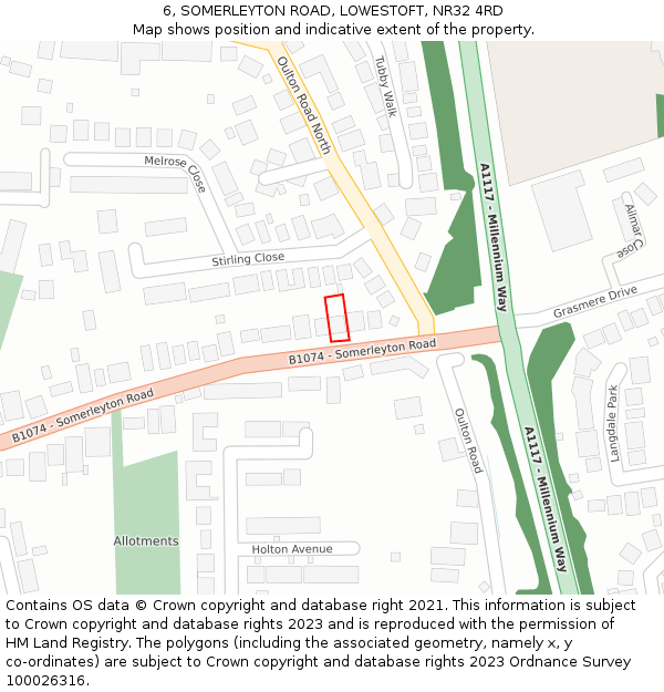 6, SOMERLEYTON ROAD, LOWESTOFT, NR32 4RD: Location map and indicative extent of plot