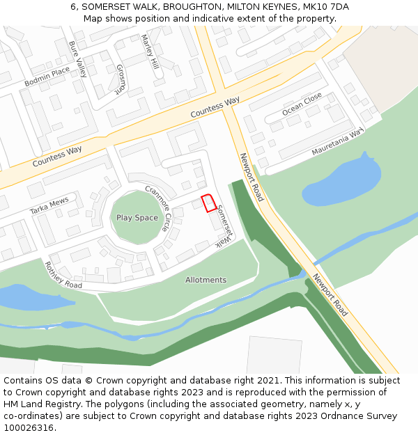 6, SOMERSET WALK, BROUGHTON, MILTON KEYNES, MK10 7DA: Location map and indicative extent of plot