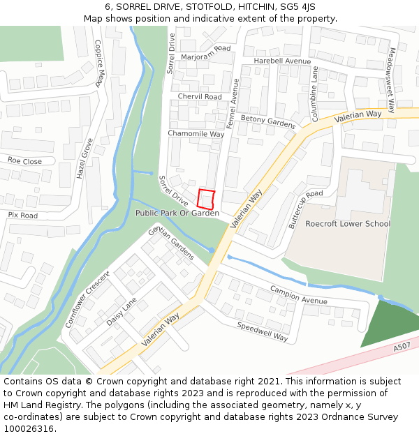 6, SORREL DRIVE, STOTFOLD, HITCHIN, SG5 4JS: Location map and indicative extent of plot