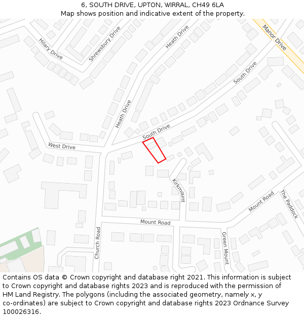 6, SOUTH DRIVE, UPTON, WIRRAL, CH49 6LA: Location map and indicative extent of plot